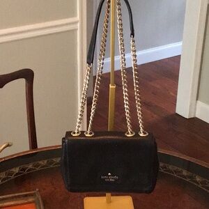 Kate Spade Black Saffiano Leather Chain Strap Shoulder Bag Crossbody Silver